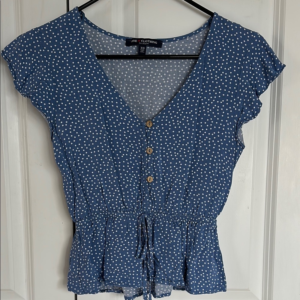 Blue and White Buttoned Crop Blouse